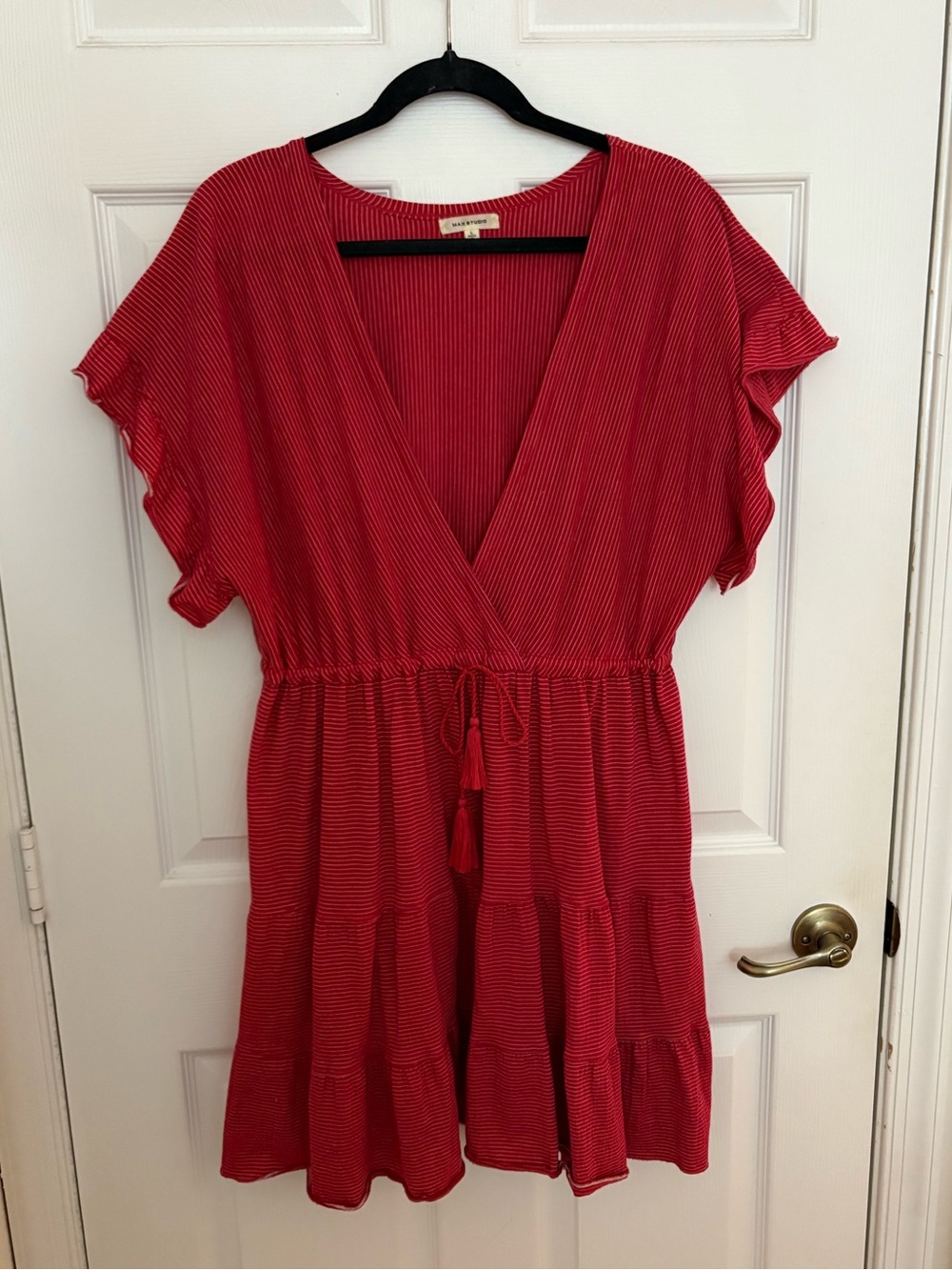Max Studio Red Ribbed Scoop Neck Top